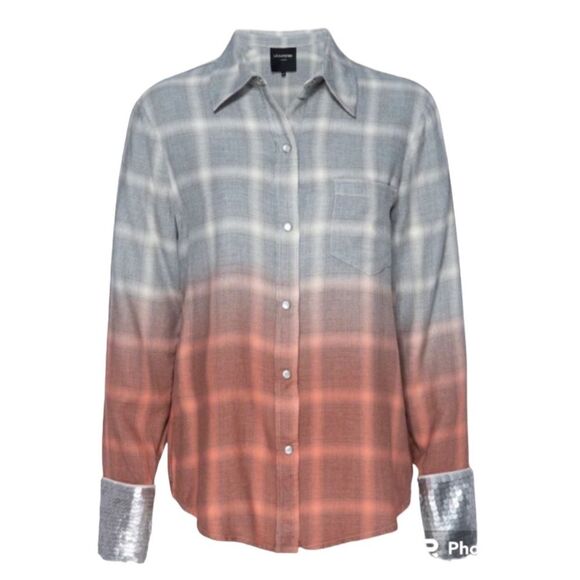 Le Superbe Eddie Long Sleeve Pearl Snap Button Down Shirt in Dipped Plaid Sequin - Picture 15 of 15